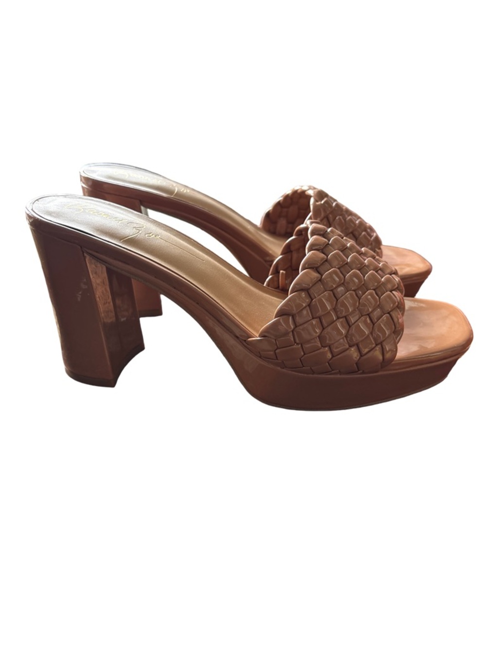 Rachel Zoe Womens Patent Leather Tan Woven Gabrielle Sandals Size 8.5 NWOB